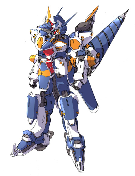 banpresto, super robot wars, armor, drill, full body, machinery, mecha, no humans, r-series, robot, simple background, standing, white background