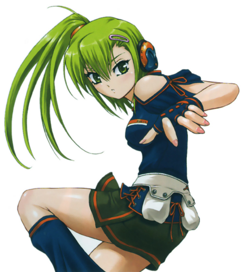 kitami erika, beatmania iidx, beatmania iidx 10th style, bemani, green eyes, green hair, headphones, skirt, solo, thighhighs