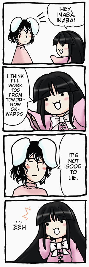houraisan kaguya, inaba tewi, touhou, long image, tall image, translated, 4koma, animal ears, comic, english text, female focus, rabbit ears