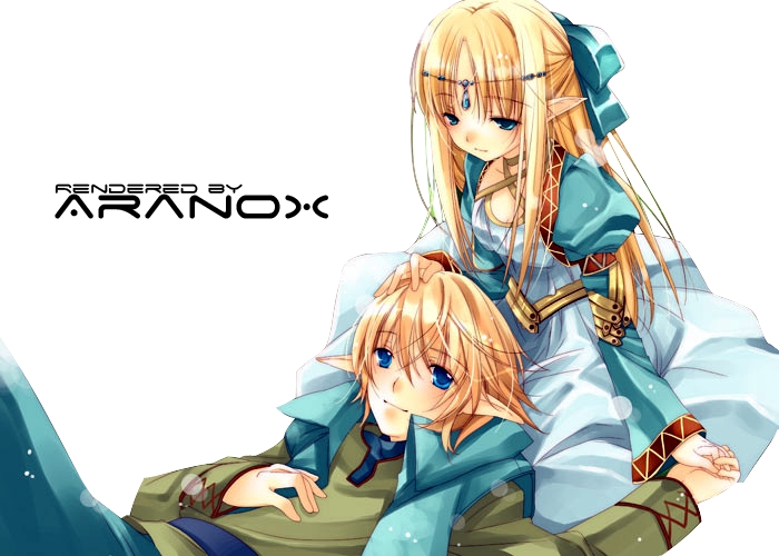 aranox, blonde hair, blue eyes, blush, elf, hair ribbon, long hair, pointy ears, ribbon