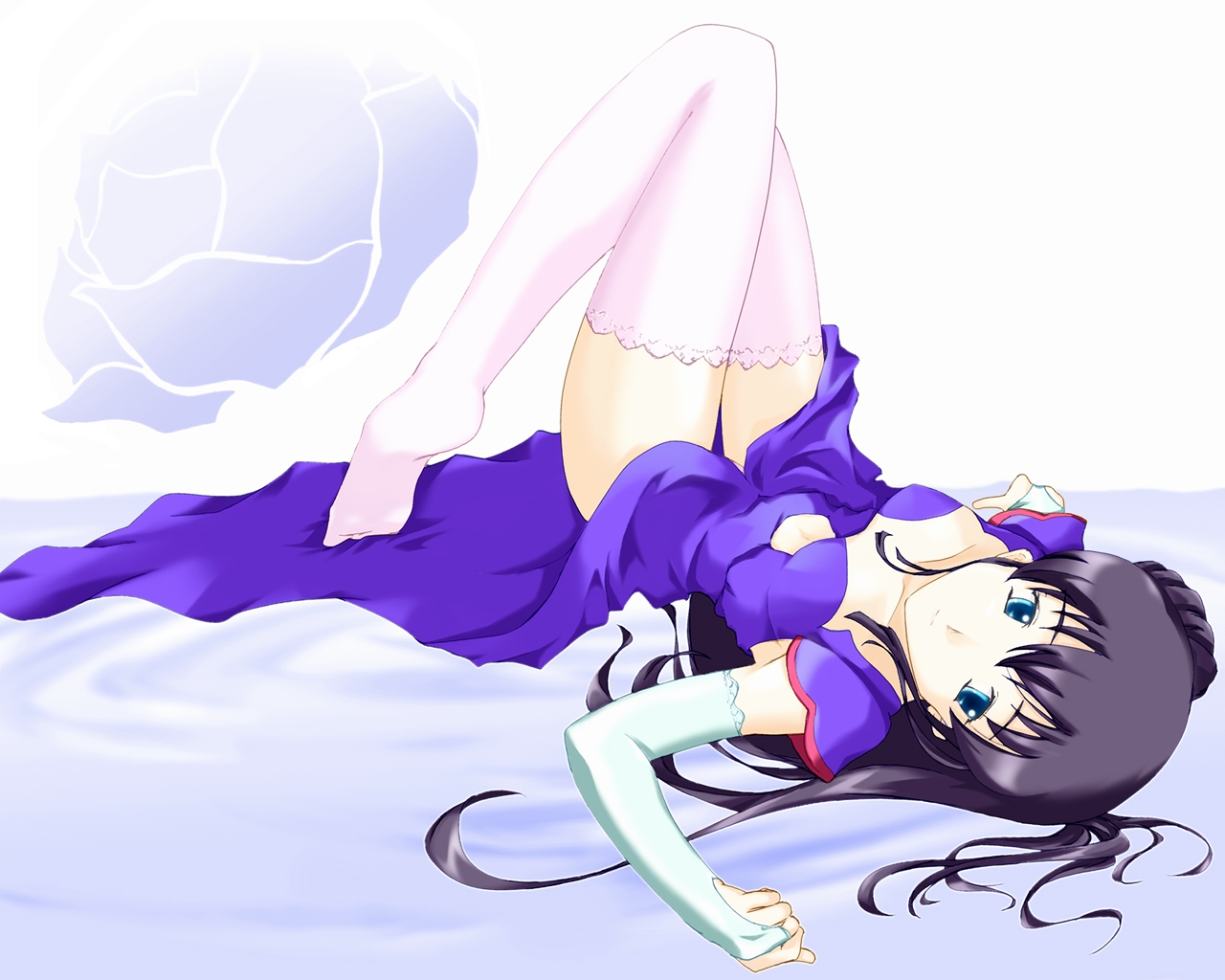 marina ismail, gundam, gundam 00, 00s, 1girl, black hair, blue eyes, breasts, dress, female focus, full body, gloves, hair bun, long hair, single hair bun, solo, thighhighs