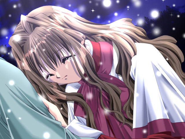 hinoue itaru, misaka kaori, kanon, game cg, 1girl, female focus, school uniform, serafuku, snow, snowing, solo, tears
