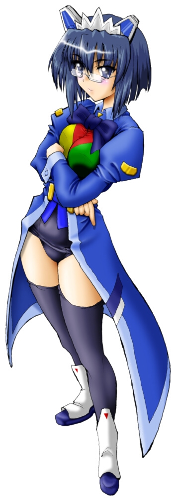 2k-tan, os-tan, long image, tall image, blue hair, glasses, solo, thighhighs