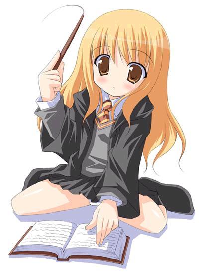 harry potter, hermione granger, duplicate, 1girl, book, hogwarts school uniform, long hair, open book, panties, reading, school uniform, serafuku, simple background, sitting, solo, underwear, wand, white background
