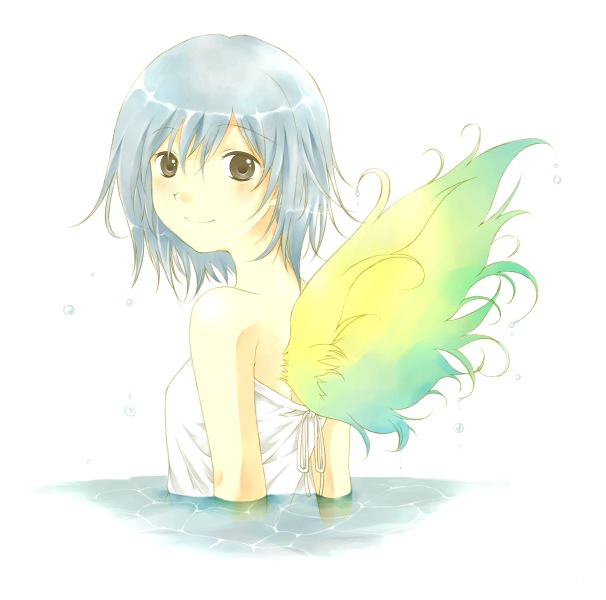 aoya minako, tagme, 1girl, female focus, solo, water, wings