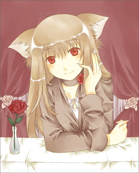 aoya minako, tagme, animal ears, flower, red eyes, rose, solo