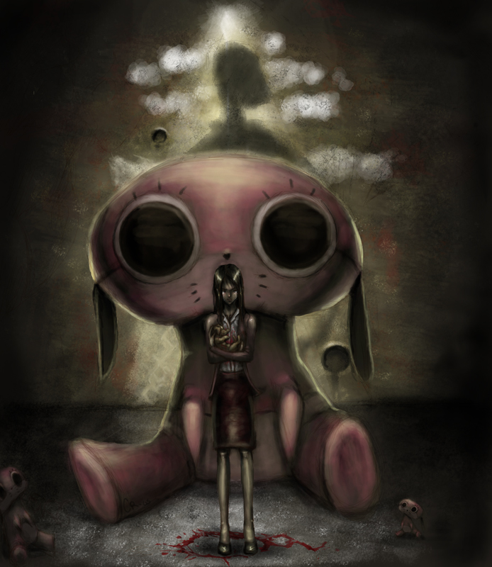 maromi, sagi tsukiko, mousou dairinin, spoilers, 00s, baby animal, blood, blood on clothes, creepy, dog, doll, horror (theme), puppy, solo, tears