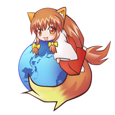 sato (esuplusesu), seo, mozilla firefox, os-tan, lowres, 1girl, animal ears, earth (planet), female focus, fox ears, giant, giantess, hakama, hakama skirt, huge giantess, japanese clothes, miko, personification, planet, red hakama, skirt, solo, tail, transparent background