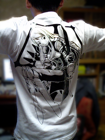 yuugo, yuugo (atmosphere), agrias oaks, final fantasy, final fantasy tactics, lowres, photo (medium), 1boy, armor, asian, braid, long hair, male focus, monochrome, shirt, solo, t-shirt