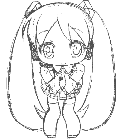manjiduka, hatsune miku, vocaloid, animated, animated gif, lowres, dancing, greyscale, long hair, microphone, monochrome, solo, thighhighs, twintails, very long hair