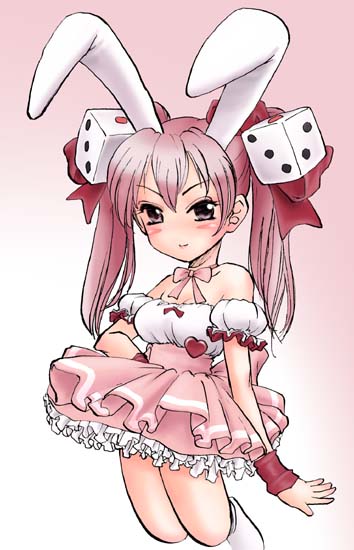 katou ryouichi, usada hikaru, di gi charat, 1girl, animal ears, bow, female focus, pink bow, rabbit ears, solo, twintails