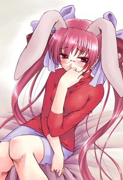katou ryouichi, usada hikaru, di gi charat, animal ears, blush, rabbit ears, solo, turtleneck, twintails