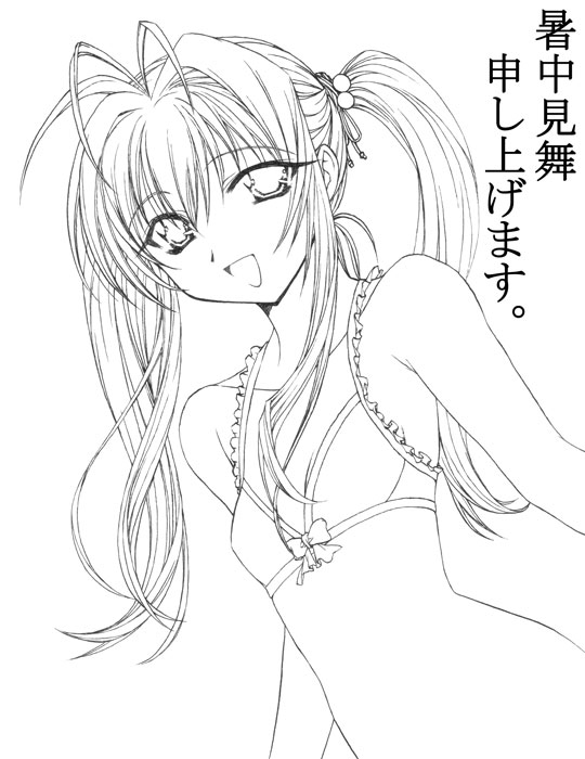 1girl, bra, female focus, greyscale, lingerie, monochrome, shochuumimai, solo, twintails, underwear
