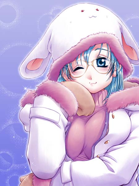 katou ryouichi, :3, coat, glasses, gloves, hat, solo, sweater