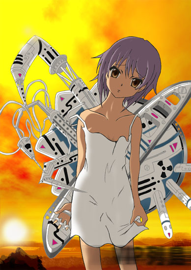 yoruie satsuki, nagato yuki, saishuu heiki kanojo, suzumiya haruhi no yuuutsu, dress, parody, solo, strap slip