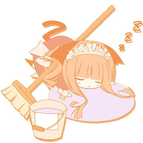 lowres, 1girl, animal ears, cat ears, female focus, maid, sleeping, solo