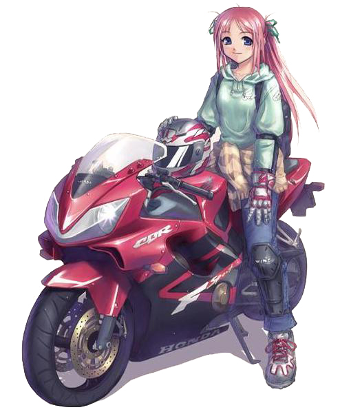 seedark, vehicle, jpeg artifacts, 1girl, blue eyes, boots, female focus, hood, hoodie, long hair, motor vehicle, motorcycle, pink hair, solo