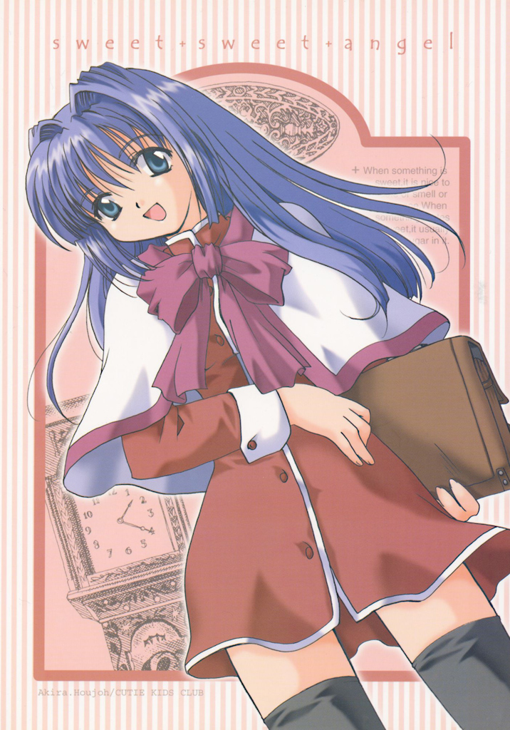 minase nayuki, kanon, 1girl, blue eyes, blue hair, female focus, long hair, matching hair/eyes, red skirt, ribbon, school uniform, serafuku, skirt, solo, thighhighs