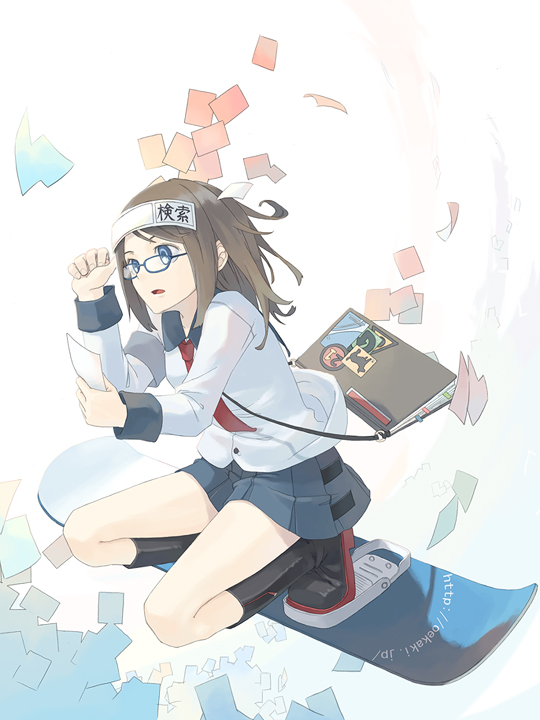 itsutsu, 1girl, blue eyes, brown hair, female focus, school uniform, serafuku, solo