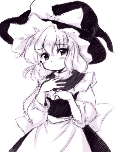 oyavun, vu (oyavun), kirisame marisa, touhou, 1girl, blush, female focus, hat, monochrome, purple theme, solo, witch hat