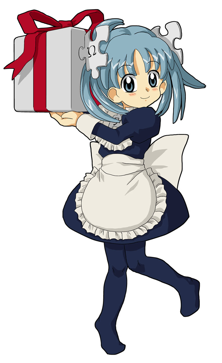 kasuga (kasuga39), wikipe-tan, wikipedia, highres, 1girl, female focus, gift, holding, holding gift, maid, pantyhose, solo