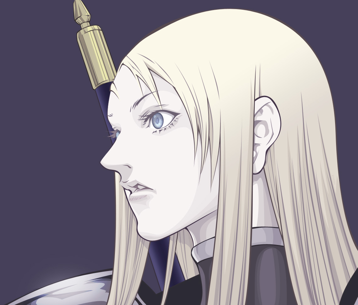 galatea, claymore (series), derivative work, vector trace, 00s, 1girl, blonde hair, claymore (sword), female focus, grey eyes, solo, sword, weapon
