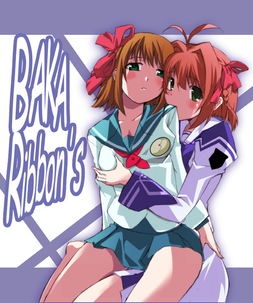 amami haruka, suzumiya haruka, idolmaster, idolmaster xenoglossia, kimi ga nozomu eien, 00s, 2girls, blush, breasts, crossover, grabbing another's breast, groping, multiple girls, name connection, school uniform, serafuku, yuri
