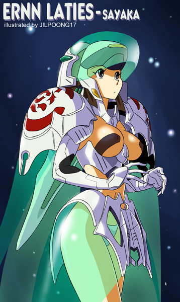 jilpoong17, yumi sayaka, mazinger (series), mazinger z, 1girl, bottomless, breasts, cleavage, cosplay, ernn laties, female focus, large breasts, mecha, mecha musume, navel, panties, revealing clothes, robot, solo, underwear