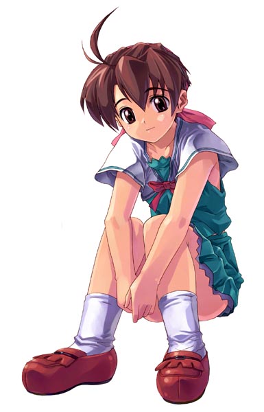 satou toshiyuki, kuzuha fuuko, i my me strawberry eggs, 00s, 1girl, ahoge, brown eyes, brown hair, female focus, school uniform, serafuku, solo