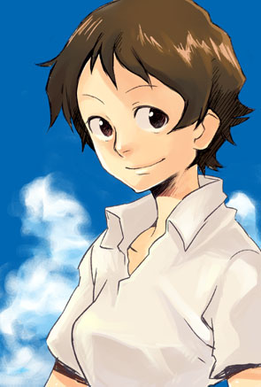 saitou yahu, konno makoto, toki wo kakeru shoujo, lowres, 00s, brown eyes, brown hair, short hair, solo