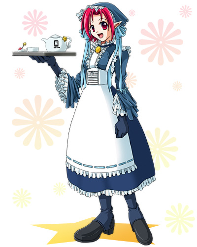 taniguchi mai, lowres, 1girl, dress, elf, female focus, gloves, goth fashion, pointy ears, red hair, solo