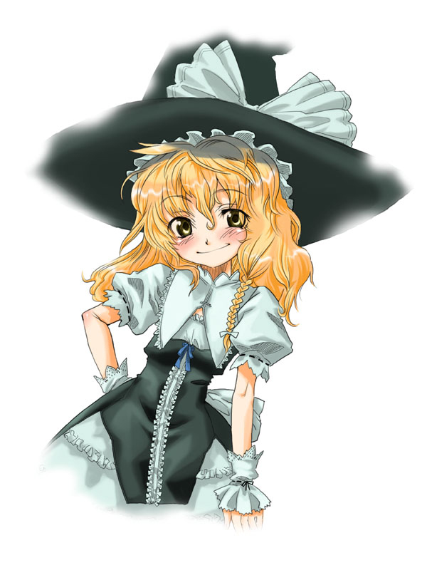 gengorou, kirisame marisa, touhou, 1girl, blonde hair, braid, female focus, gradient background, hat, short hair, solo, witch, witch hat, yellow eyes