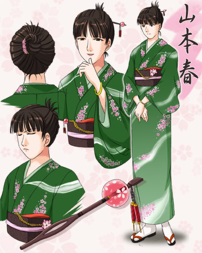 taniguchi mai, lowres, 1girl, brown eyes, brown hair, japanese clothes, kimono