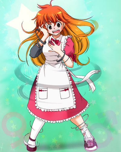mashiro yuu, taniguchi mai, original, gender request, lowres, 1girl, blush, female focus, genderswap, maid, mars symbol, orange hair, solo, venus symbol