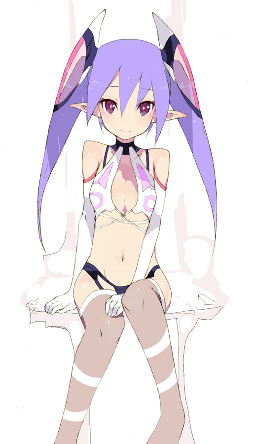 brws, original, 1girl, female focus, gloves, pointy ears, sitting, solo, thighhighs, twintails