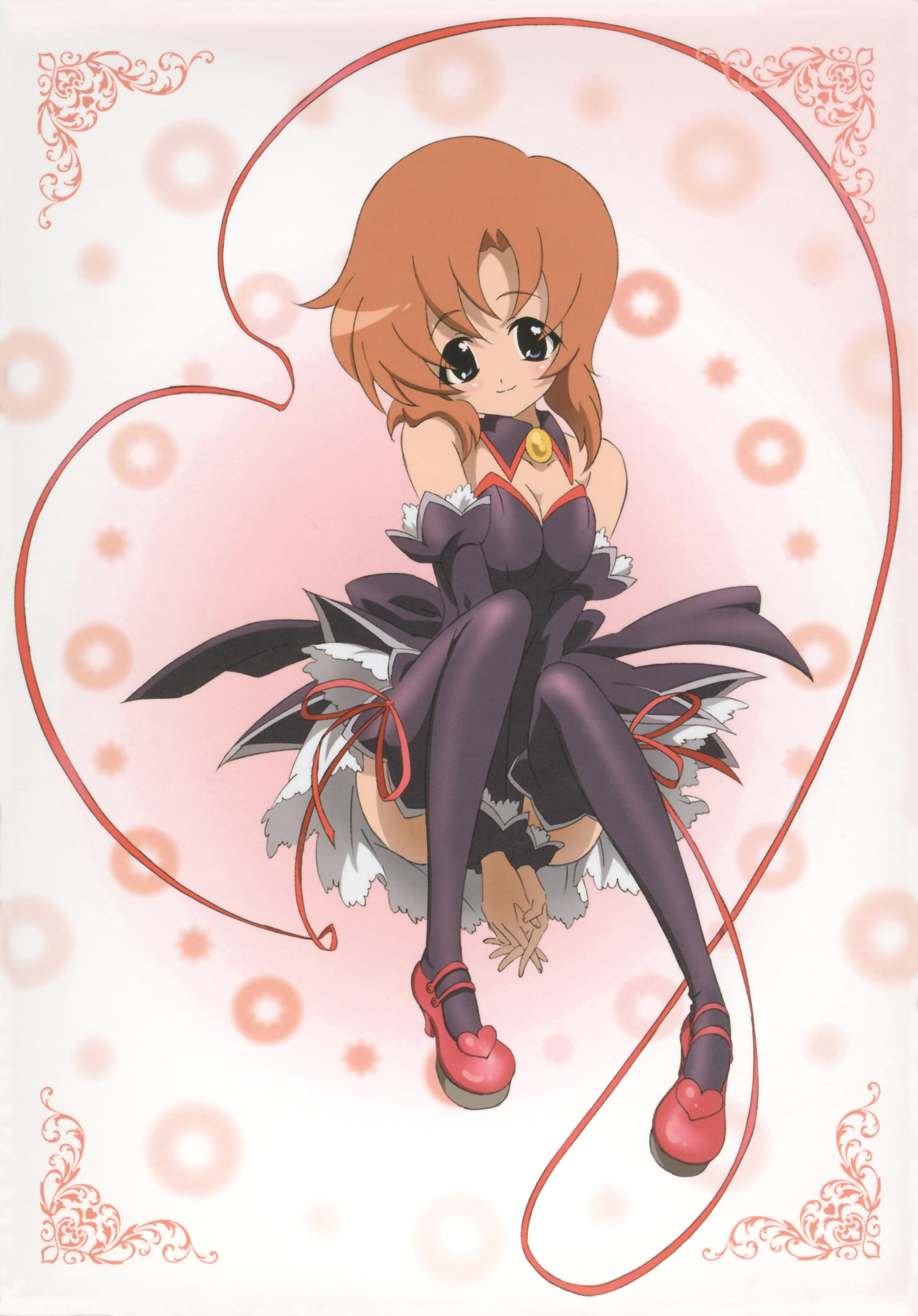 sakai kyuuta, ryuuguu rena, higurashi no naku koro ni, absurdres, highres, official art, 00s, 1girl, angel mort, detached collar, female focus, heart, shoes, sitting, smile, solo, thighhighs