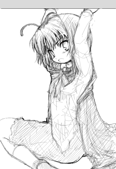 midori ya, ozaki, wriggle nightbug, touhou, 1girl, antennae, female focus, greyscale, monochrome, oekaki, sketch, solo