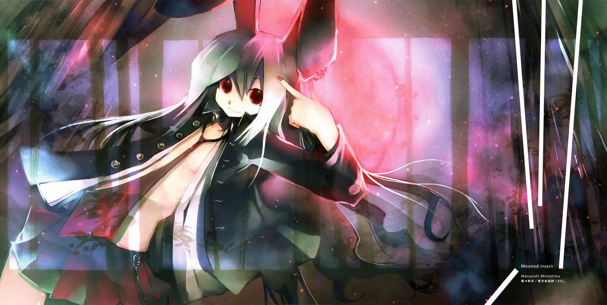 kei (keigarou), reisen udongein inaba, touhou, highres, 1girl, album cover, animal ears, cover, female focus, gradient background, rabbit ears, skirt, smile, solo