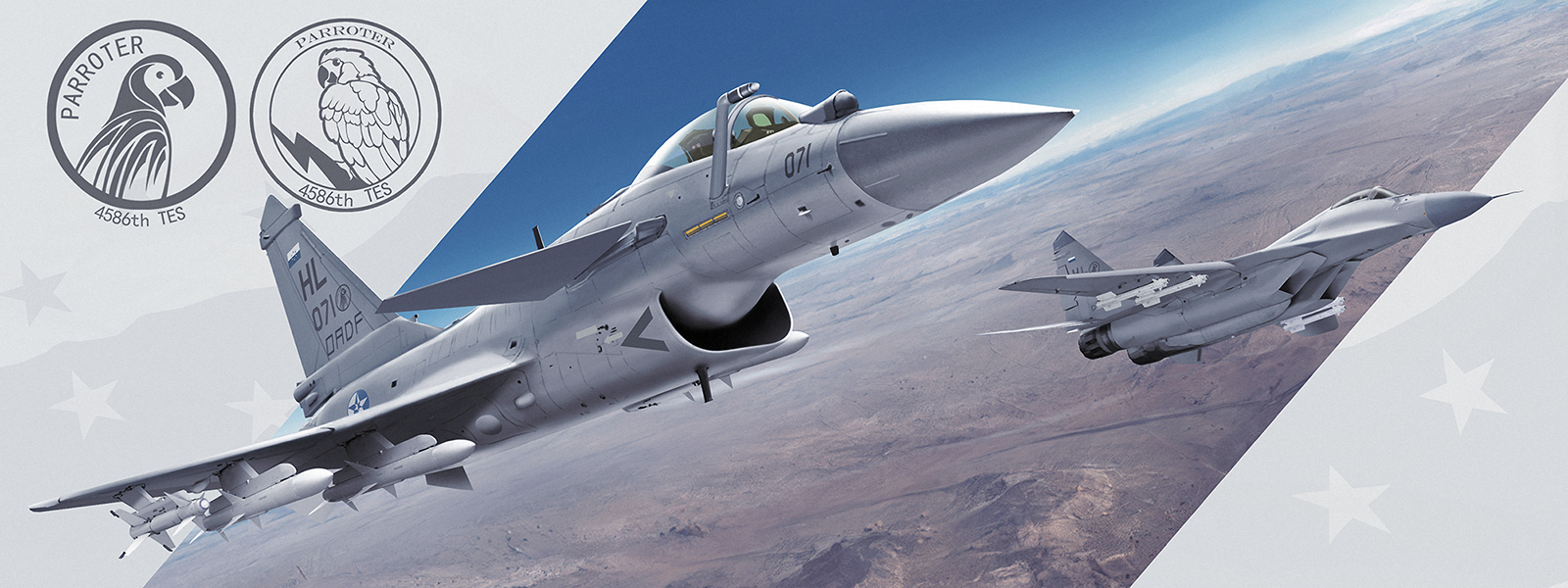 shuten (project sky), mig-29, ace combat, original, commentary, english commentary, highres, 1other, air-to-air missile, aircraft, airplane, bird, blue sky, canards, canopy (aircraft), chengdu j-10, day, english text, fighter jet, helmet, military, military vehicle, missile, mountain, osean flag, outdoors, parrot, pilot, pilot helmet, pl-12, pl-8, r-73 vympel, roundel, sky, unit patch, vehicle focus