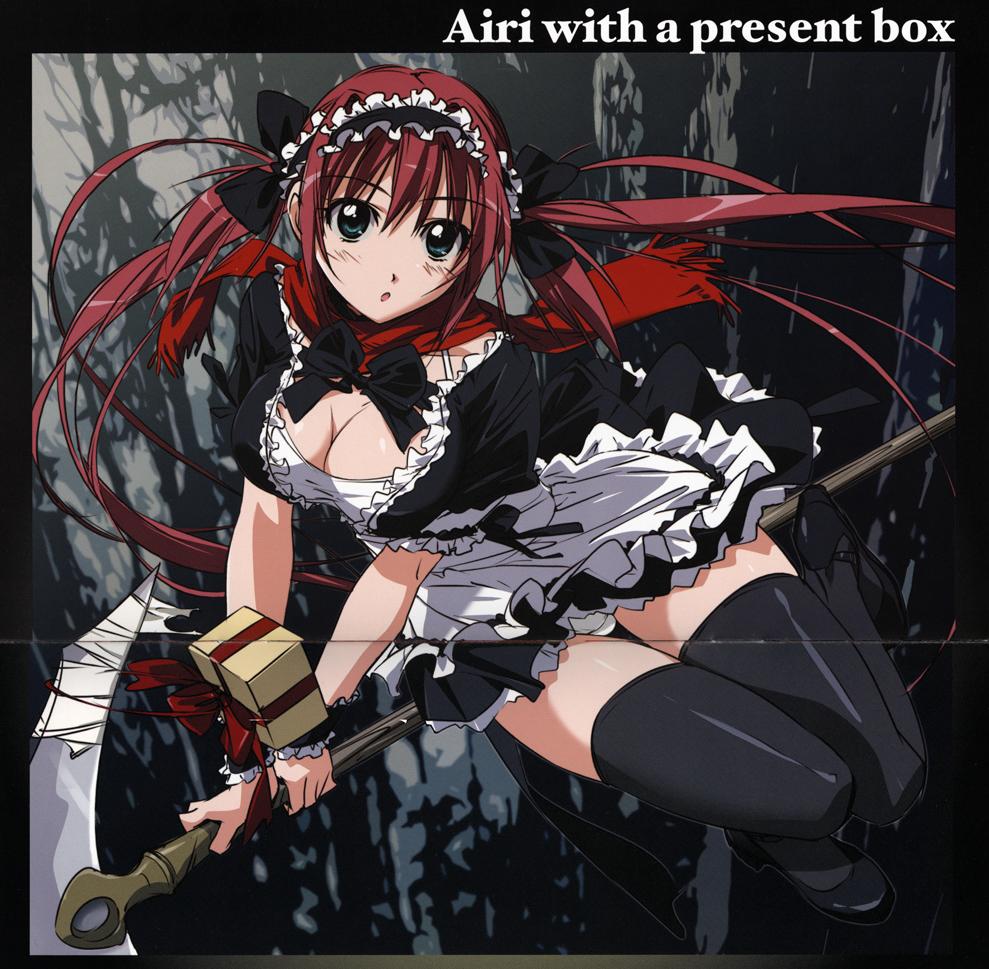 takamura kazuhiro, airi (queen's blade), airi (the infernal temptress), queen's blade, 00s, maid, scythe, solo, thighhighs, twintails