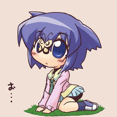 ikkyuu, serizawa akane, pani poni dash!, lowres, 00s, 1girl, bug, butterfly, chibi, female focus, insect, school uniform, serafuku, solo