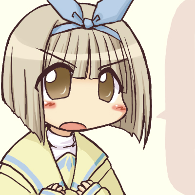 ikkyuu, kurusu yuzuko, pani poni dash!, lowres, >:d, 00s, 1girl, :d, angry, blank speech bubble, blue ribbon, blunt bangs, blush, female focus, hair ribbon, hairband, long sleeves, open mouth, ribbon, sailor collar, school uniform, serafuku, smile, solo, speech bubble, upper body, v-shaped eyebrows