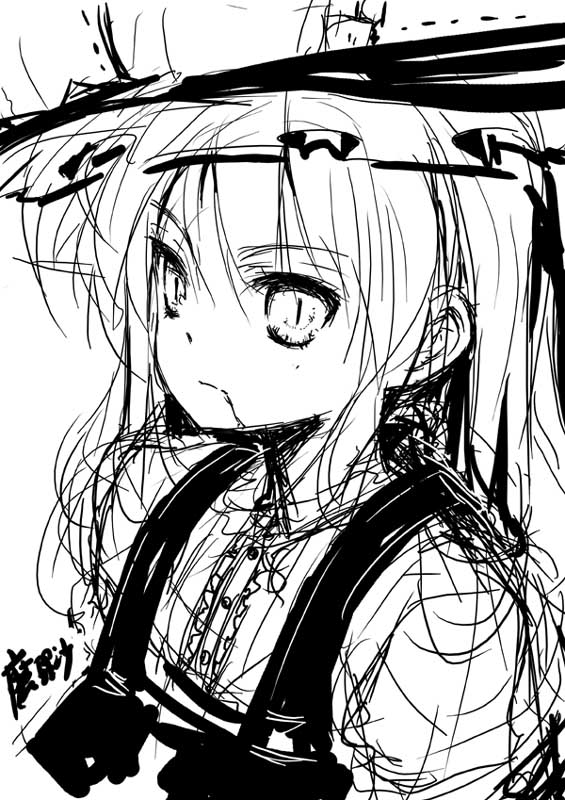 yamane masato, kirisame marisa, touhou, 1girl, female focus, greyscale, hat, monochrome, sketch, solo, witch hat