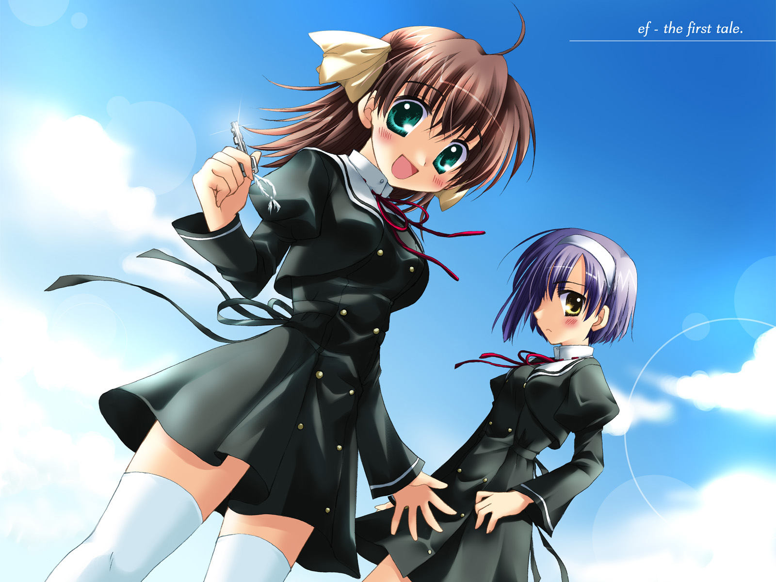 koyuki (2smj), koyuki (artist), miyamura miyako, shindou kei (ef), ef (visual novel), highres, 00s, school uniform, serafuku, thighhighs