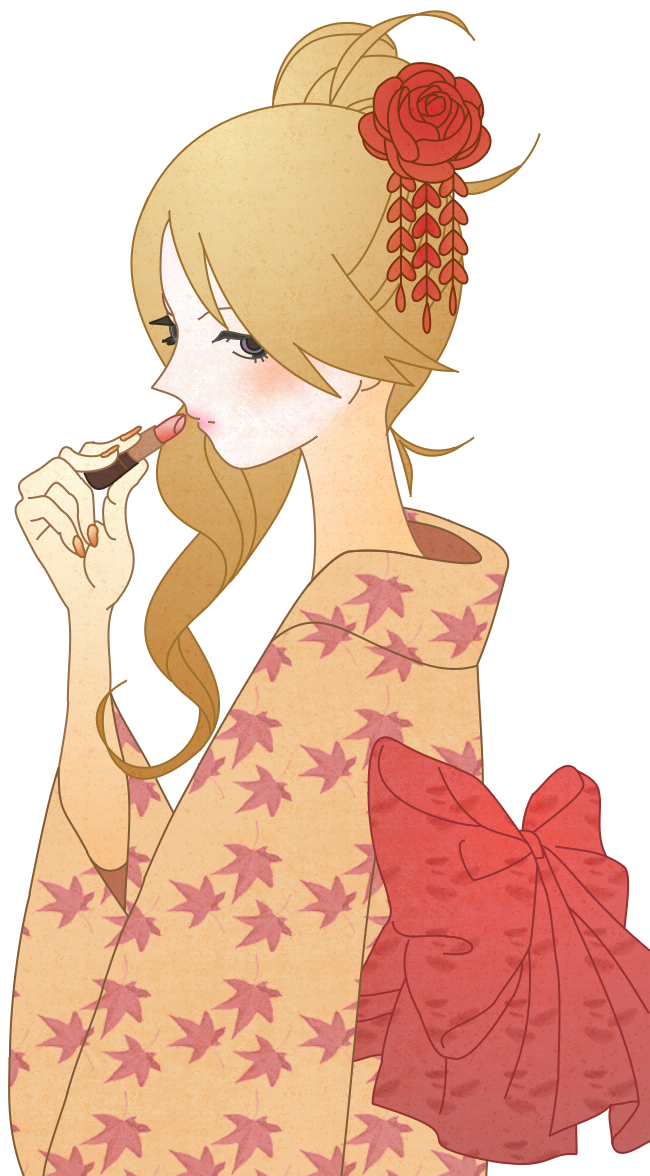 anonymous soup, kimura kaere, sayonara zetsubou sensei, derivative work, vector trace, 00s, applying makeup, applying own makeup, japanese clothes, kimono, lipstick, looking back, makeup, solo, transparent background