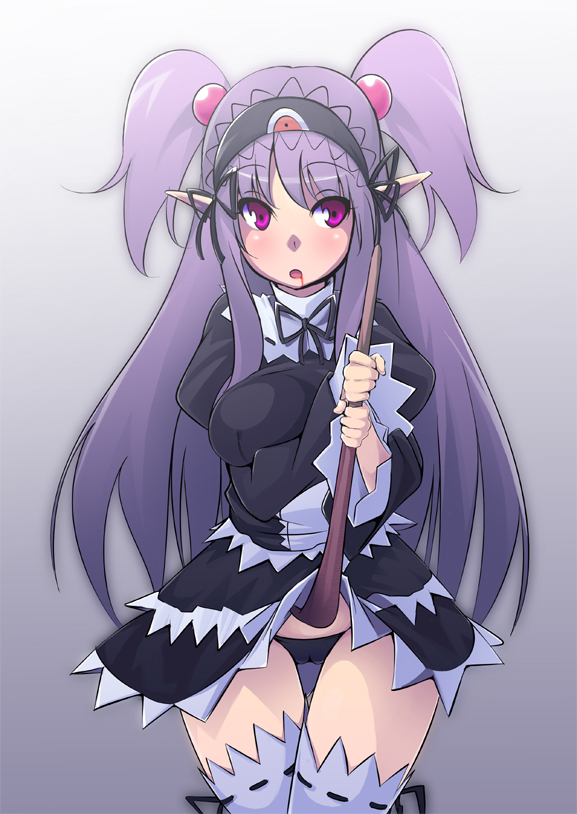 amami amayu, original, clothes lift, lowleg, lowleg panties, panties, pointy ears, skirt, skirt lift, solo, thighhighs, underwear, zettai ryouiki