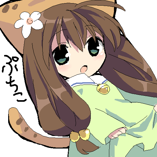 hamamo, puchiko, di gi charat, lowres, bell, blue eyes, brown hair, child, flower, long hair, oekaki, solo, tail