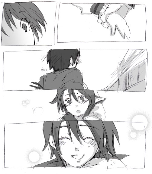 koizumi itsuki, koizumi itsuki (female), kyon, kyonko, suzumiya haruhi no yuuutsu, 00s, 1boy, 1girl, comic, genderswap, genderswap (mtf), greyscale, monochrome, silent comic