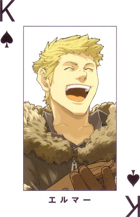 enami katsumi, narita ryohgo (mangaka), elmer albatross, baccano!, official art, 00s, 1boy, card, card (medium), king (playing card), king of spades, male focus, playing card, solo