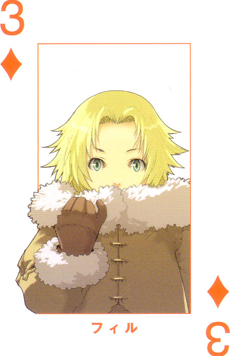 enami katsumi, narita ryohgo (mangaka), phil (baccano), baccano!, official art, 00s, 1girl, androgynous, card, card (medium), female focus, playing card, reverse trap, solo